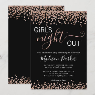 Elegant Ro Guld Glitter Black Bachelorette Inbjudningar