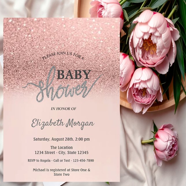 Elegant Ro Guld Glitter bokeh Baby Shower för baby Inbjudningar (Skapare uppladdad)