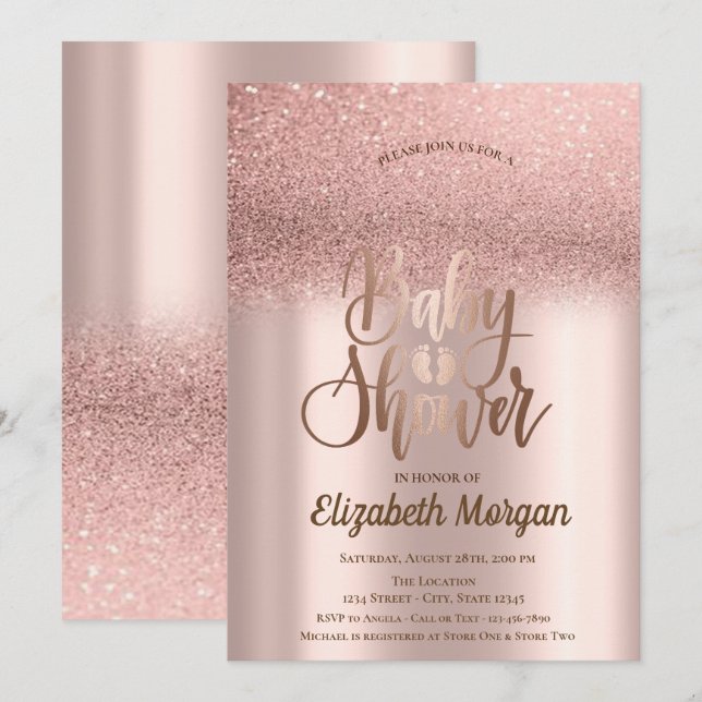 Elegant Ro Guld Glitter bokeh Ombre Baby Shower Inbjudningar (Fram/baksida)