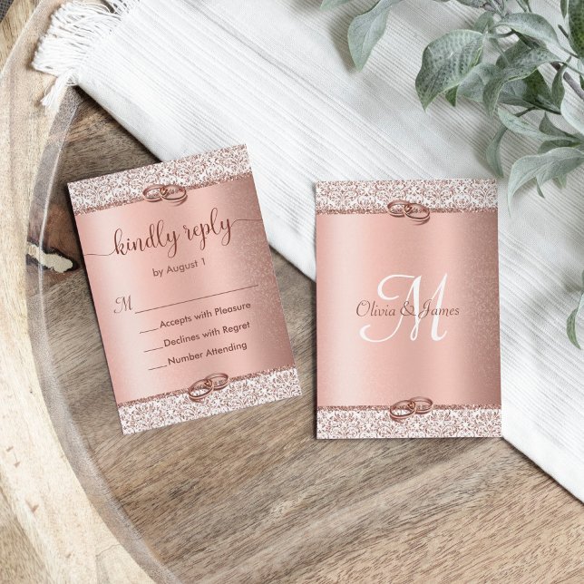 Elegant Ro Guld Glitter Bröllop OSA Kort (Skapare uppladdad)