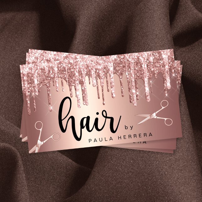Elegant ro guld glitter droppar hårstylist visitkort (Skapare uppladdad)