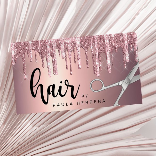 Elegant ro guld glitter droppar hårstylist visitkort (Skapare uppladdad)