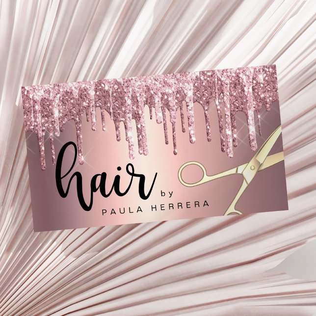 Elegant ro guld glitter droppar hårstylist visitkort (Skapare uppladdad)