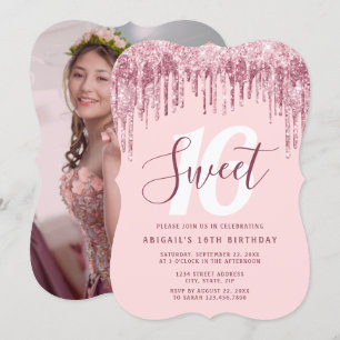 Elegant ro guld glitter droppar sweet sixteen inbjudningar