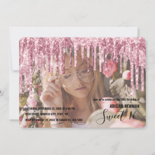 Elegant ro guld glitter droppar sweet sixteen inbjudningar