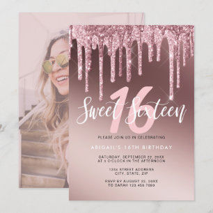 Elegant ro guld glitter droppar sweet sixteen inbjudningar