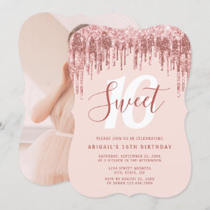 Elegant ro guld glitter droppar sweet sixteen  inbjudningar