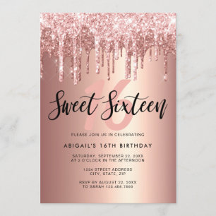 Elegant ro guld glitter droppar sweet sixteen inbjudningar