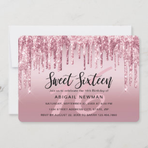 Elegant ro guld glitter droppar sweet sixteen inbjudningar