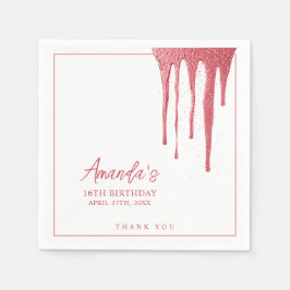 Elegant Ro Guld Glitter, droppsvett 16 födelsedag Pappersservett