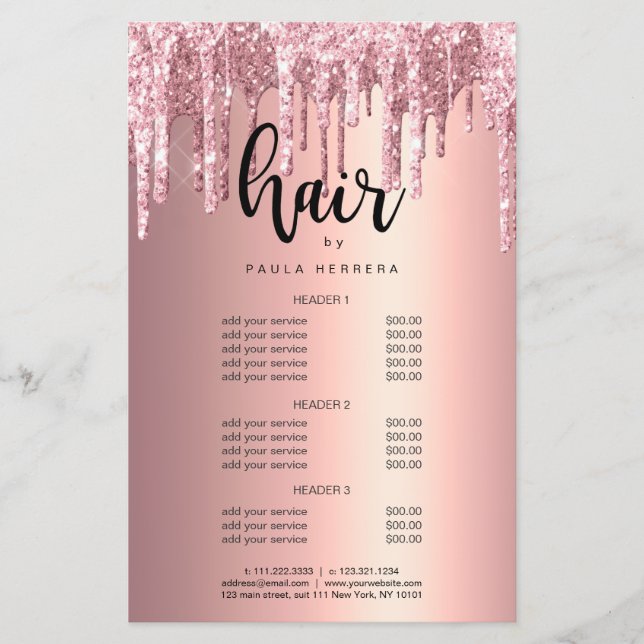 Elegant ro guld glitter, hårstrå, stilist flygblad (Framsidan)