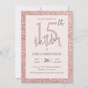 Elegant Ro Guld Glitter, modern 15:e födelsedag Inbjudningar