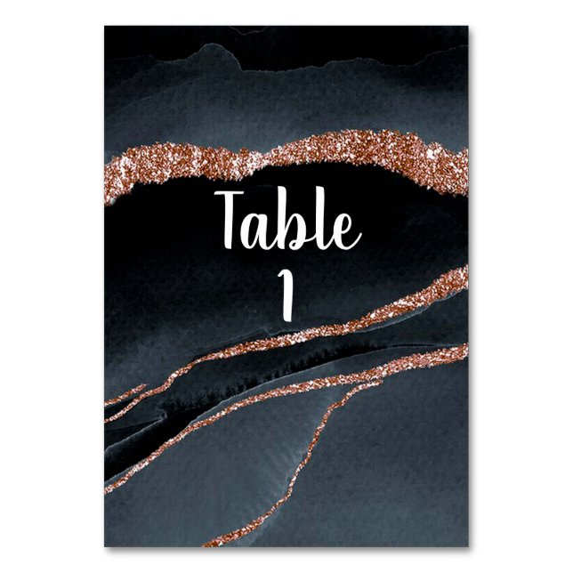 Elegant Ro Guld Glitter och Grått agate Bordsnummer (Framsidan)