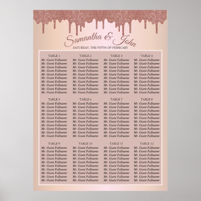 Elegant Ro Guld Glitter,  och svart text Poster (Framsidan)