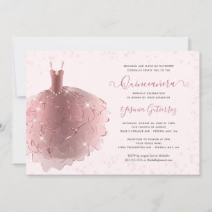 Elegant Ro Guld Glitter Quinceañera-dammen Inbjudningar