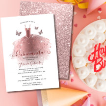 Elegant Ro Guld Glitter Quinceañera-dammen