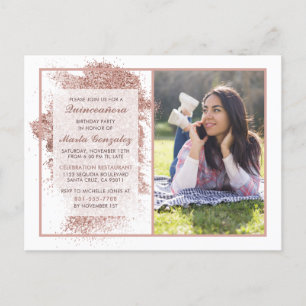 Elegant Ro Guld Glitter Quinceañera Party Photo Inbjudan Vykort