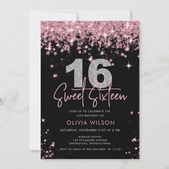 Elegant Ro Guld Glitter Sweet sixteen födelsedag Inbjudningar (Framsida)