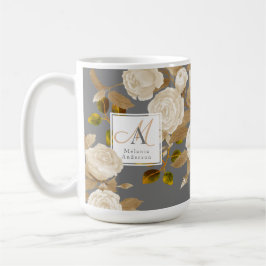Elegant Ro Guld Grått Monogram Kaffemugg