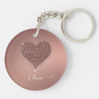 Elegant Ro Guld Heart Glittery Acrylic Keychain