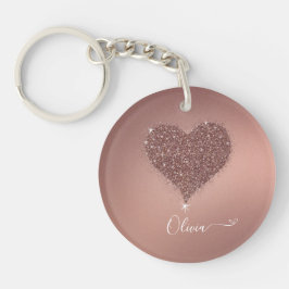 Elegant Ro Guld Heart Glittery Acrylic Keychain