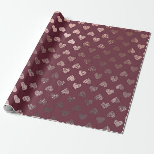 Elegant Ro Guld Heart Mönster på djup Burgundy Presentpapper