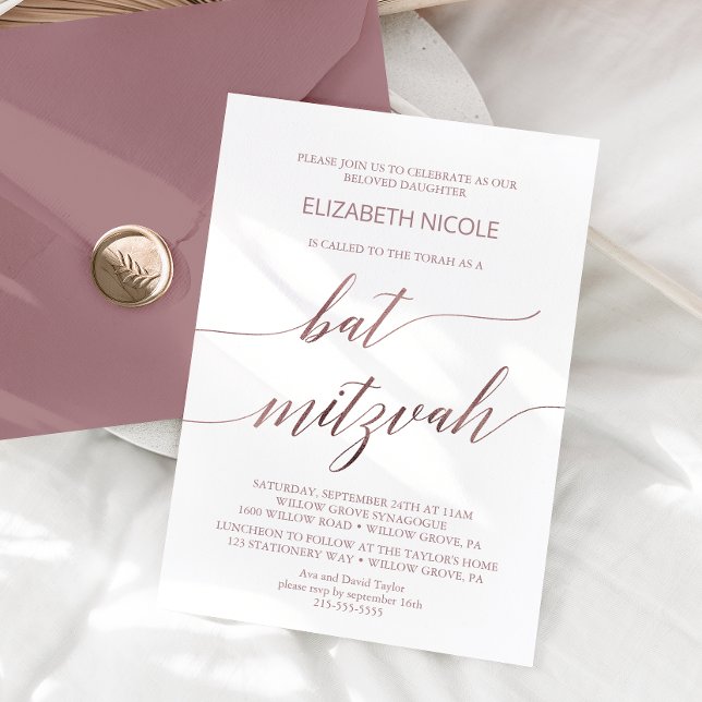 Elegant Ro Guld Kalligrafi Bat mitzvah Inbjudningar (Skapare uppladdad)