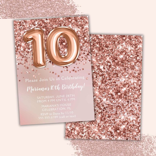 Elegant Ro Guld Kids Girl 10:e Födelsedagsfesten Inbjudningar (Skapare uppladdad)