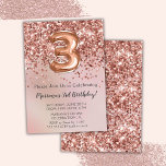 Elegant Ro Guld Kids Girl 3:e födelsedagen Party I Inbjudningar<br><div class="desc">Elegant ro guld 3:e födelsedag inbjudan till en 3-årig flicka med elegant skript med svarttypsteckensnitt och fotnotsballonger för roligt.</div>