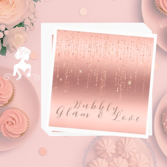 Elegant Ro Guld Konfetti Möhippa Pappersservett (Elegant rose gold foil confetti bridal shower napkin with modern calligraphy and luxe metallic look.)
