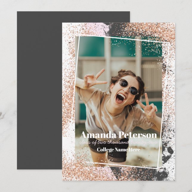 Elegant Ro Guld Konfetti Studenten meddelande Inbjudningar (Fram/baksida)