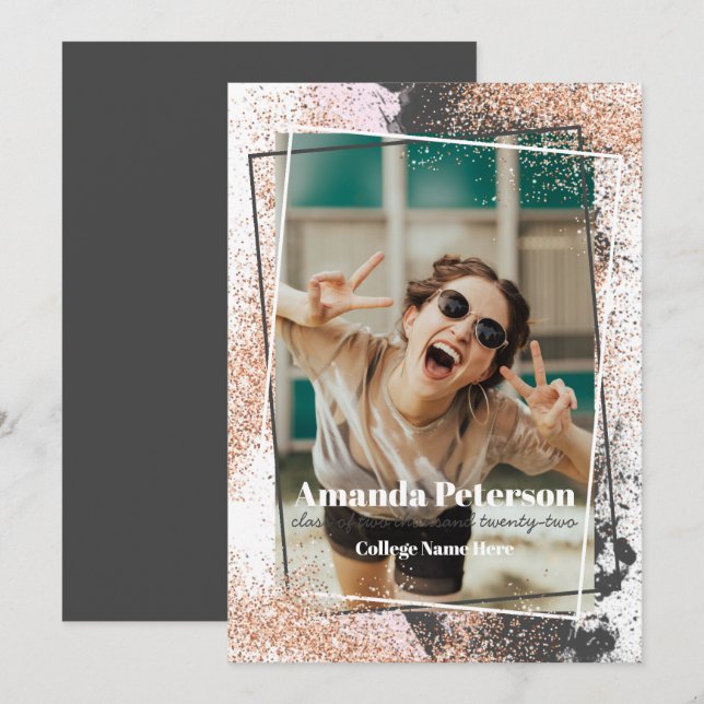 Elegant Ro Guld Konfetti Studenten meddelande Inbjudningar (Fram/baksida)