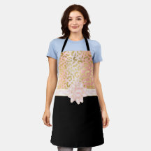 Elegant Ro Guld Leopard Rosa Ribbon Black Apron