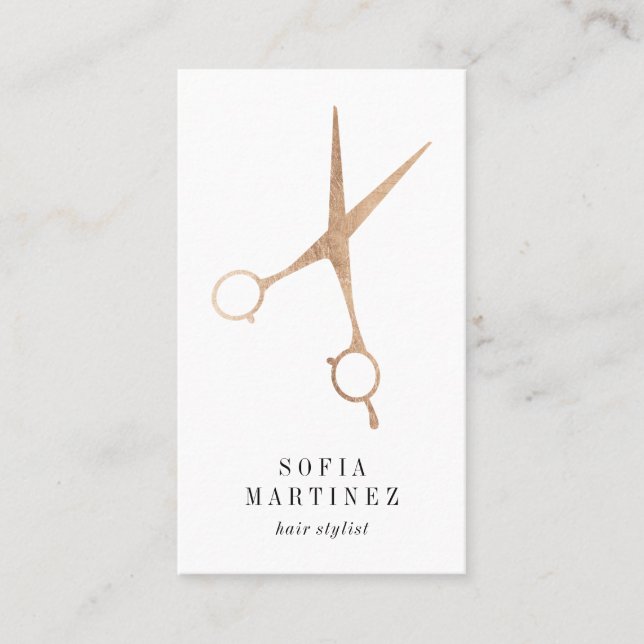Elegant ro guld logotyp för hårstylist scissar visitkort (Framsida)