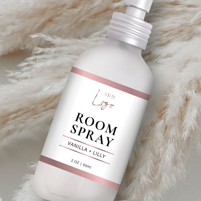 Elegant Ro Guld Logotyp  Room Freshener Spray-etik Fraktsedel (Elegant faux rose gold room spray bottle packaging labels with space for your logo)