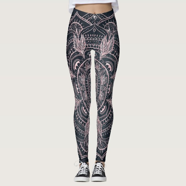 Elegant Ro Guld Mandala Grått Nebula Design Leggings (Framsida)