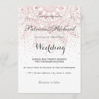 Elegant ro guld mandala konetti bröllop inbjudningar