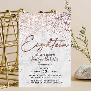 Elegant Ro Guld & Marble 18:e födelsedagen Inbjudningar