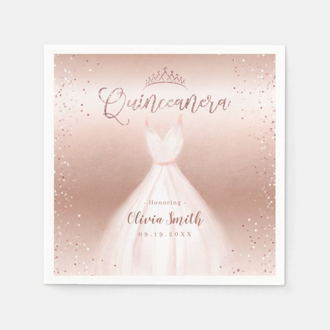 Elegant ro guld med klänning quinceañera pappersservett (Framsidan)