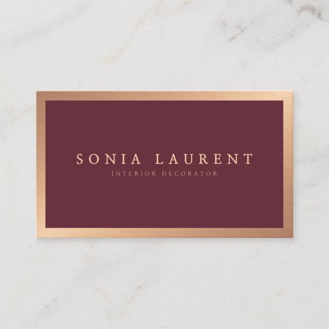 Elegant ro guld, minimalistisk marsala-röd marsala visitkort (Framsida)