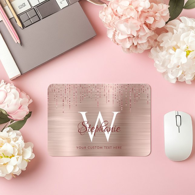 Elegant Ro Guld Monogram Gnistra Musmatta (Elegant Rose Gold Monogram Sparkle Mouse Pad)