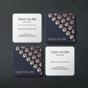 Elegant Ro Guld & Navy Dog Walker   Pet Groomer Fyrkantigt Visitkort