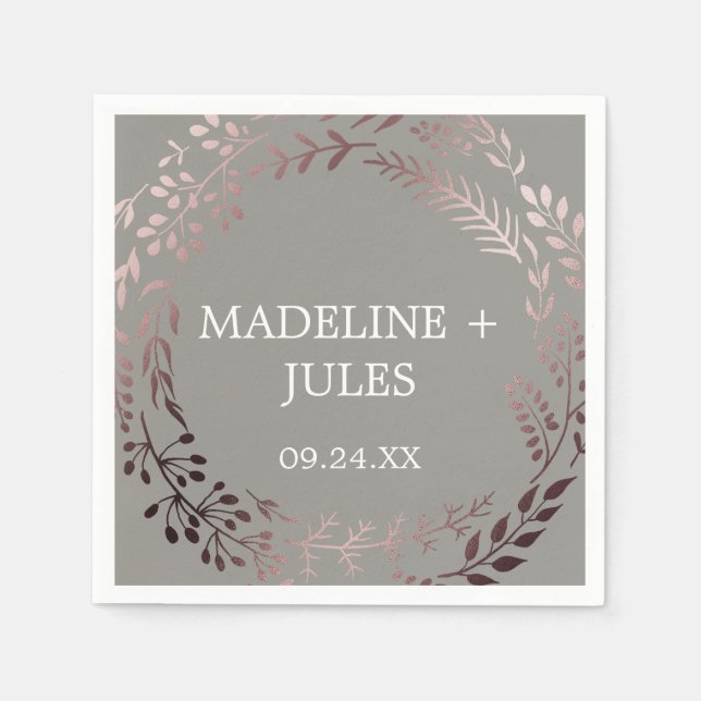 Elegant Ro Guld och Grått Bröllop Pappersservett (Framsidan)