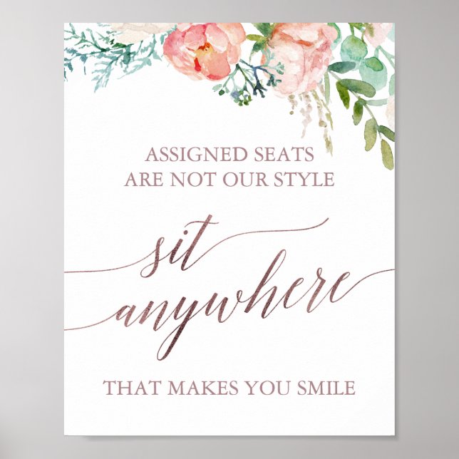Elegant Ro Guld och Peony Sit Anywhere Sign Poster (Framsidan)