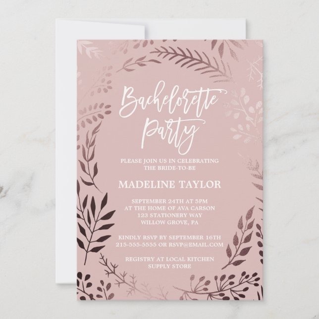 Elegant Ro Guld och Rosa Bachelorette Party Inbjudningar (Framsida)