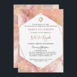 Elegant Ro Guld och Rosa Celestial Bat mitzvah Inbjudningar<br><div class="desc">Utöm vänner och familj med denna vackra och elegant Bat mitzvah inbjudan! Utformning med delikat ro guld, rosa och persikofärgad vattenfärg och bläck sestial bakgrund med udda glatt stjärnor. Möjlighet att lägga till information om ceremoni och mottagning, lunch, middag eller party! Faux ro guld-folostjärna i David, Bat mitzvah fras och...</div>