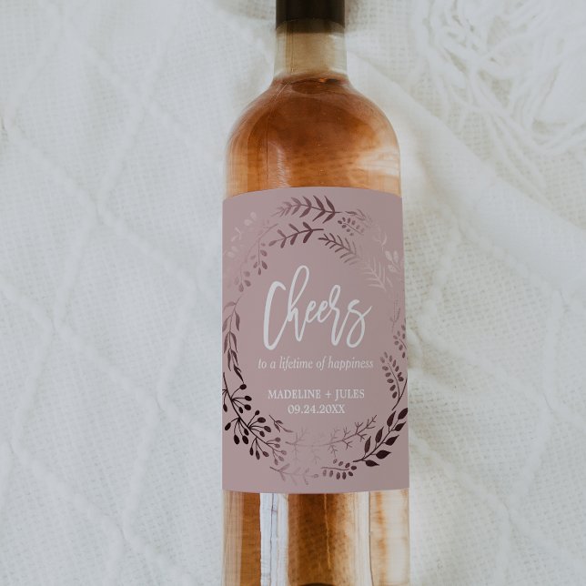 Elegant Ro Guld och Rosa "Cheers" Bröllop Vinflaska Etikett (Skapare uppladdad)