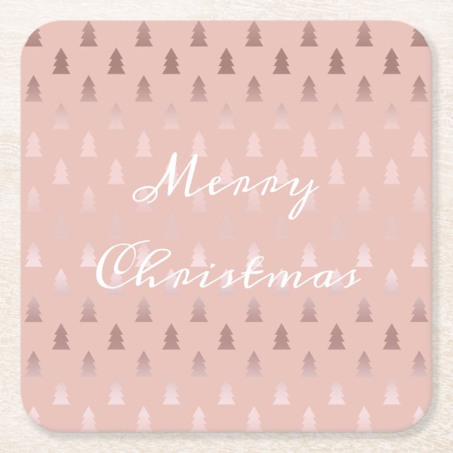 Elegant ro guld och rosa Julgran mönster Underlägg Papper Kvadrat (Framsidan)