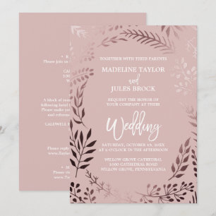 Elegant Ro Guld och Rosa läder allt på en Bröllop Inbjudningar