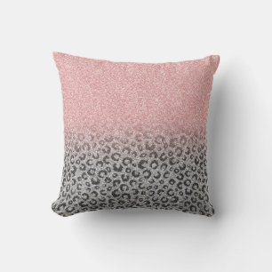Elegant Ro Guld och Silver Glitter Leopard Skriv u Kudde